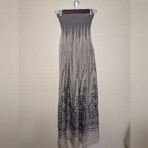 Lapis Smocked Waist Boho Maxi Skirt – Ornate Baroque Print – One Size